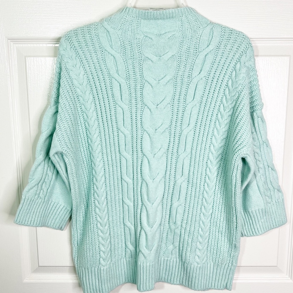 Vince Camuto Mock Neck Cable Knit 3/4 Sleeve Sweater in Sea Mist Size M - Picture 5 of 7
